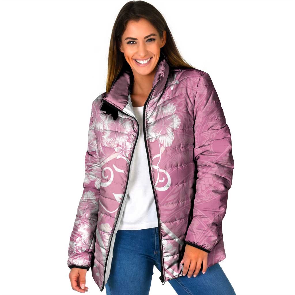 Polynesian Women's Day Padded Jacket Pink Hibiscus Flowers With Polynesian Pattern LT05 Women Pink - Polynesian Pride