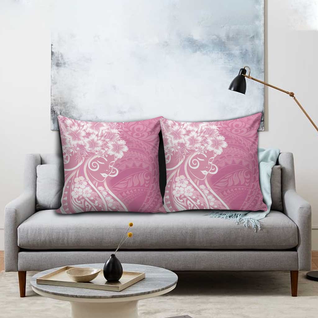 Polynesian Women's Day Pillow Cover Pink Hibiscus Flowers With Polynesian Pattern LT05 - Polynesian Pride