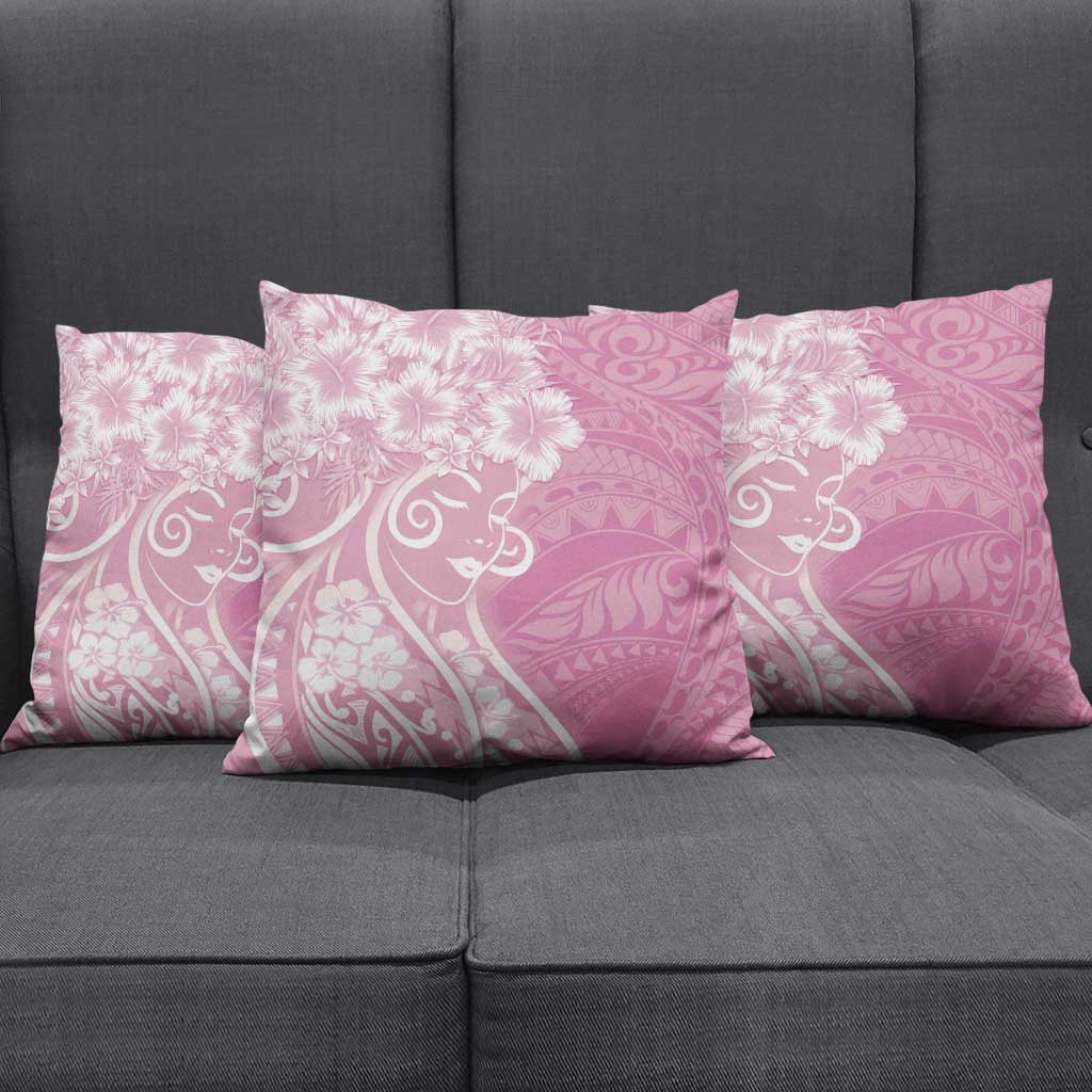 Polynesian Women's Day Pillow Cover Pink Hibiscus Flowers With Polynesian Pattern LT05 - Polynesian Pride