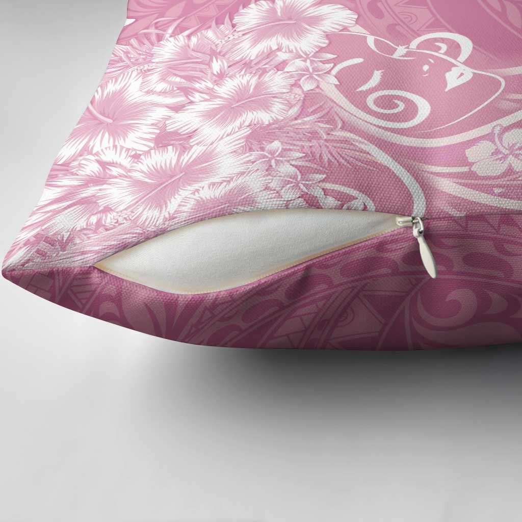 Polynesian Women's Day Pillow Cover Pink Hibiscus Flowers With Polynesian Pattern LT05 - Polynesian Pride
