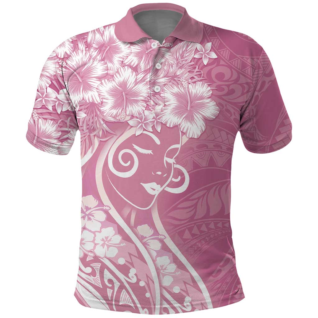Polynesian Women's Day Polo Shirt Pink Hibiscus Flowers With Polynesian Pattern LT05 Pink - Polynesian Pride