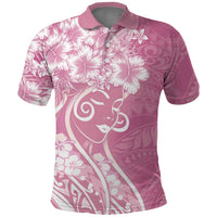 Polynesian Women's Day Polo Shirt Pink Hibiscus Flowers With Polynesian Pattern LT05 Pink - Polynesian Pride