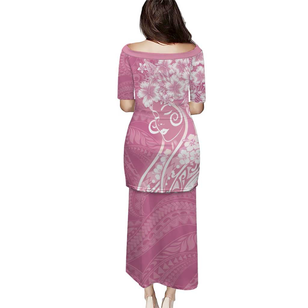 Polynesian Women's Day Puletasi Pink Hibiscus Flowers With Polynesian Pattern LT05 - Polynesian Pride