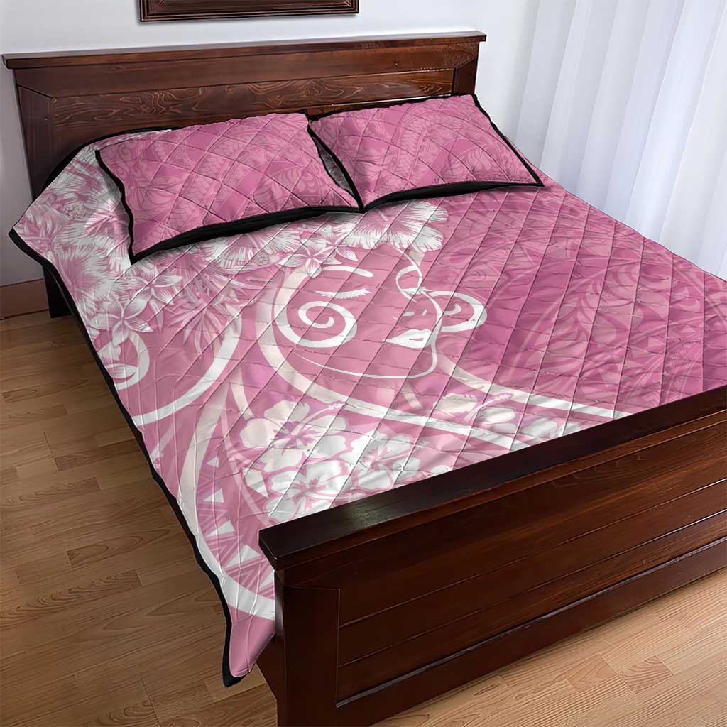 Polynesian Women's Day Quilt Bed Set Pink Hibiscus Flowers With Polynesian Pattern LT05 - Polynesian Pride