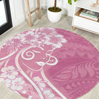 Polynesian Women's Day Round Carpet Pink Hibiscus Flowers With Polynesian Pattern LT05 Pink - Polynesian Pride