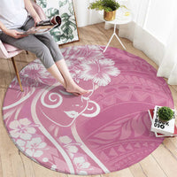 Polynesian Women's Day Round Carpet Pink Hibiscus Flowers With Polynesian Pattern LT05 - Polynesian Pride