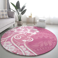 Polynesian Women's Day Round Carpet Pink Hibiscus Flowers With Polynesian Pattern LT05 - Polynesian Pride
