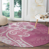 Polynesian Women's Day Round Carpet Pink Hibiscus Flowers With Polynesian Pattern LT05 - Polynesian Pride