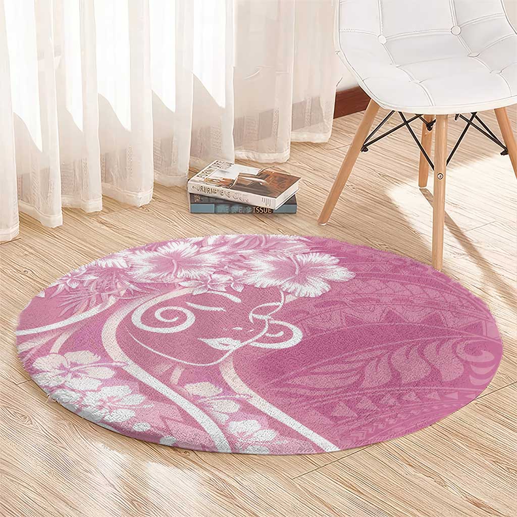 Polynesian Women's Day Round Carpet Pink Hibiscus Flowers With Polynesian Pattern LT05 - Polynesian Pride