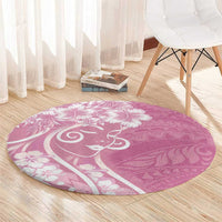 Polynesian Women's Day Round Carpet Pink Hibiscus Flowers With Polynesian Pattern LT05 - Polynesian Pride