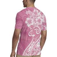 Polynesian Women's Day Rugby Jersey Pink Hibiscus Flowers With Polynesian Pattern LT05 - Polynesian Pride