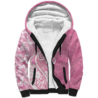 Polynesian Women's Day Sherpa Hoodie Pink Hibiscus Flowers With Polynesian Pattern LT05 Unisex Pink - Polynesian Pride
