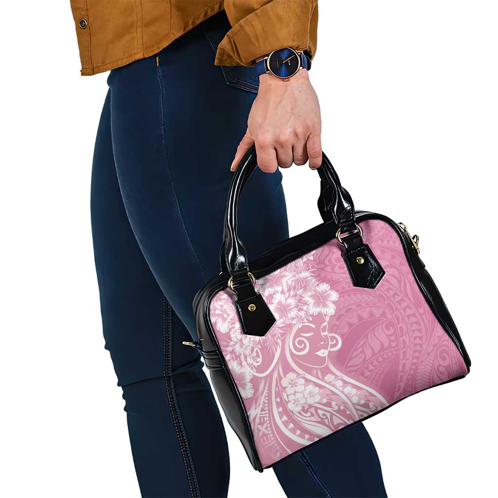 Polynesian Women's Day Shoulder Handbag Pink Hibiscus Flowers With Polynesian Pattern LT05 - Polynesian Pride