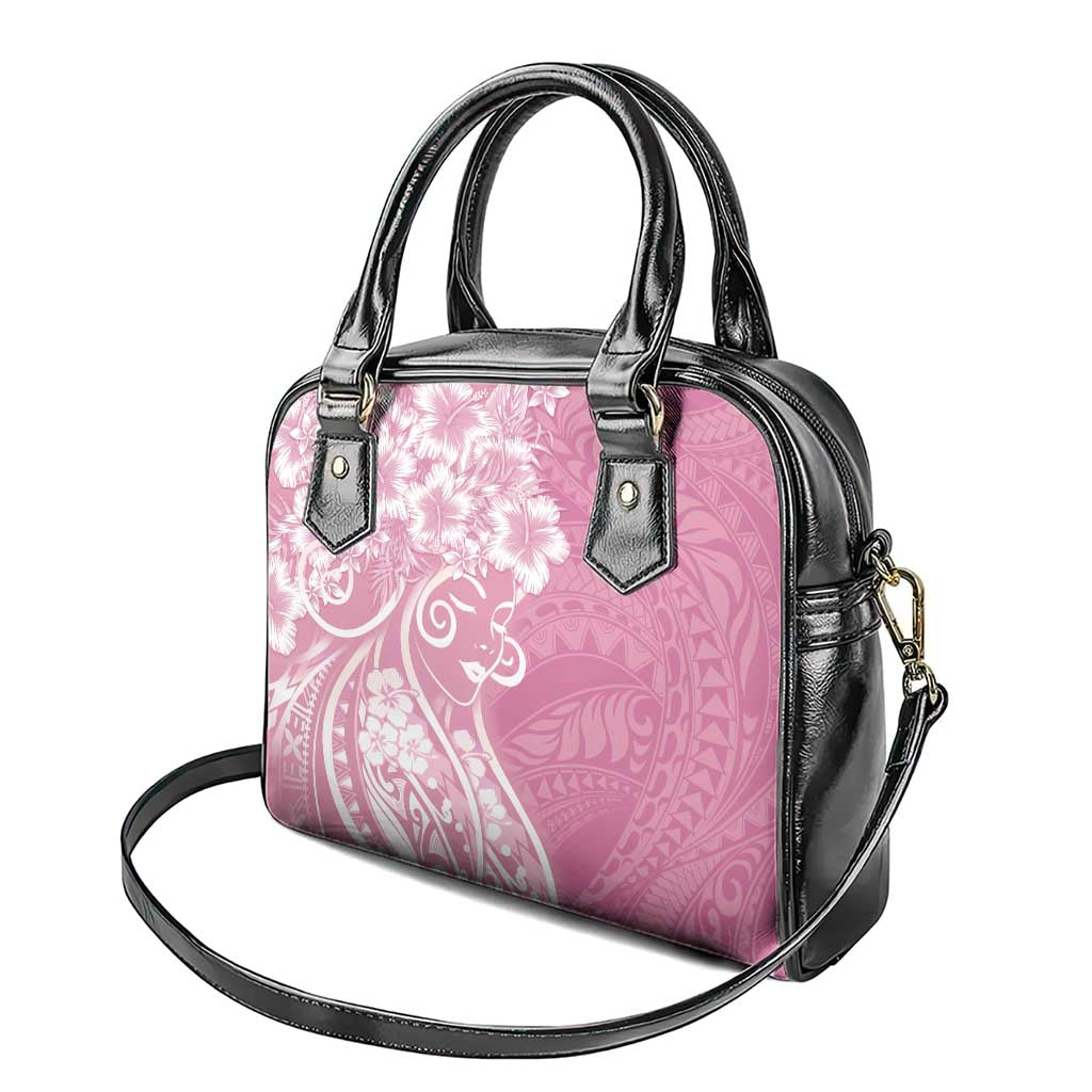 Polynesian Women's Day Shoulder Handbag Pink Hibiscus Flowers With Polynesian Pattern LT05 - Polynesian Pride