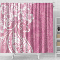 Polynesian Women's Day Shower Curtain Pink Hibiscus Flowers With Polynesian Pattern LT05 - Polynesian Pride