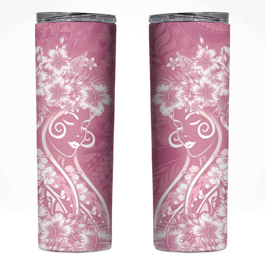 Polynesian Women's Day Skinny Tumbler Pink Hibiscus Flowers With Polynesian Pattern LT05 Pink - Polynesian Pride