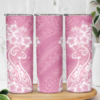 Polynesian Women's Day Skinny Tumbler Pink Hibiscus Flowers With Polynesian Pattern LT05 - Polynesian Pride