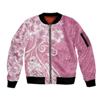 Polynesian Women's Day Sleeve Zip Bomber Jacket Pink Hibiscus Flowers With Polynesian Pattern LT05 Unisex Pink - Polynesian Pride