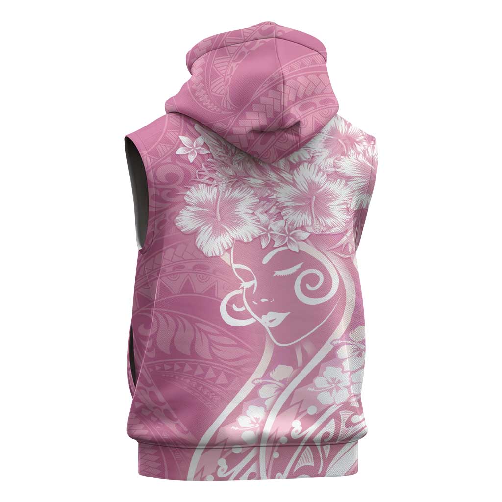 Polynesian Women's Day Sleeveless Zip Hoodie Pink Hibiscus Flowers With Polynesian Pattern LT05 - Polynesian Pride