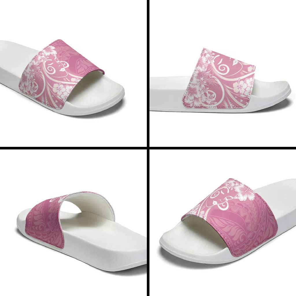 Polynesian Women's Day Slide Sandals Pink Hibiscus Flowers With Polynesian Pattern LT05 - Polynesian Pride