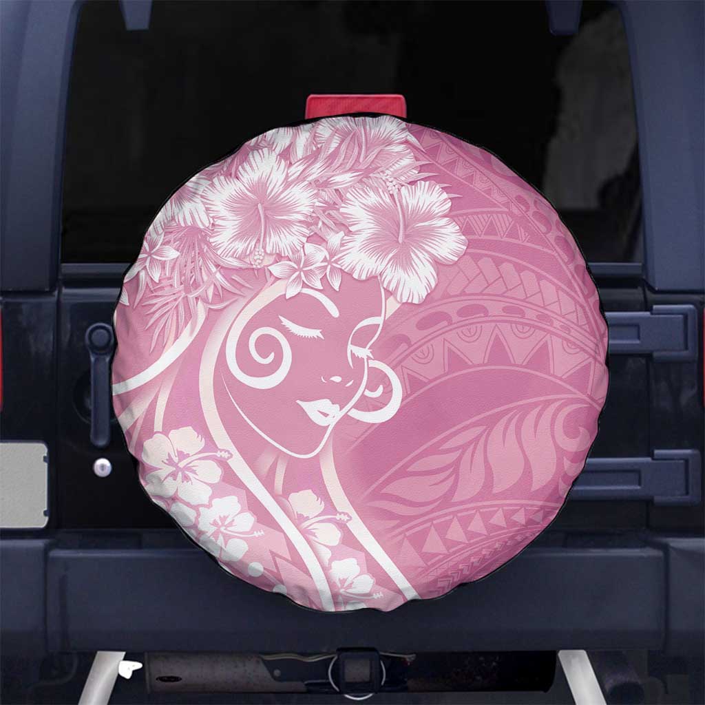 Polynesian Women's Day Spare Tire Cover Pink Hibiscus Flowers With Polynesian Pattern LT05 No hole Pink - Polynesian Pride
