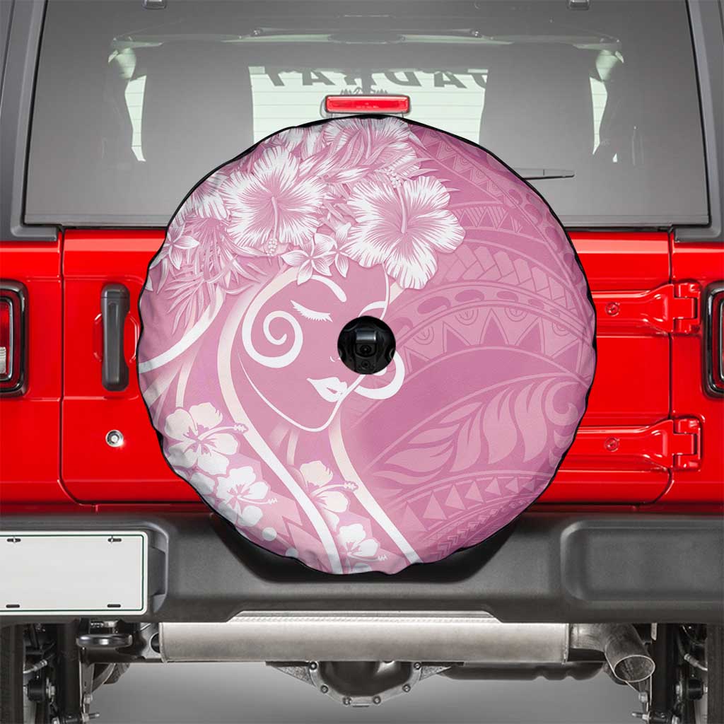 Polynesian Women's Day Spare Tire Cover Pink Hibiscus Flowers With Polynesian Pattern LT05 - Polynesian Pride