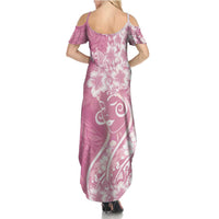 Polynesian Women's Day Summer Maxi Dress Pink Hibiscus Flowers With Polynesian Pattern LT05 - Polynesian Pride