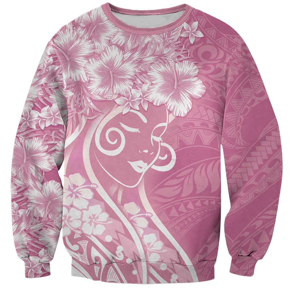 Polynesian Women's Day Sweatshirt Pink Hibiscus Flowers With Polynesian Pattern LT05 Unisex Pink - Polynesian Pride
