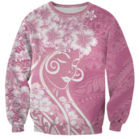 Polynesian Women's Day Sweatshirt Pink Hibiscus Flowers With Polynesian Pattern LT05 Unisex Pink - Polynesian Pride