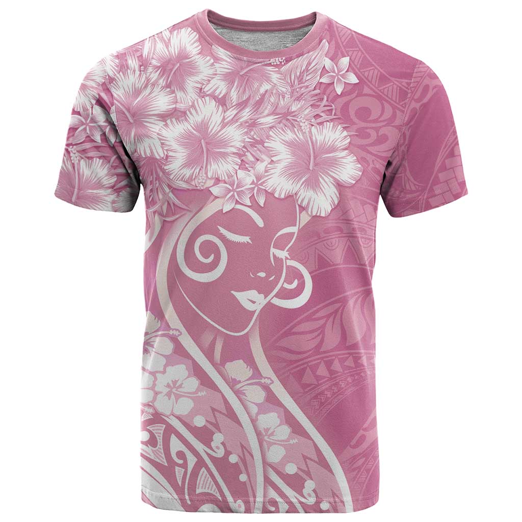 Polynesian Women's Day T Shirt Pink Hibiscus Flowers With Polynesian Pattern LT05 Pink - Polynesian Pride