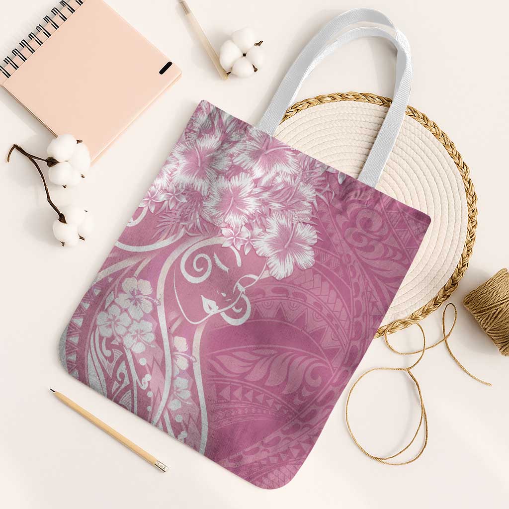 Polynesian Women's Day Tote Bag Pink Hibiscus Flowers With Polynesian Pattern LT05 White Strap One Size Pink - Polynesian Pride