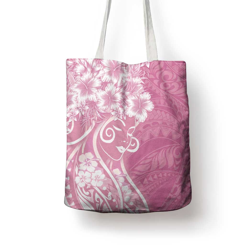Polynesian Women's Day Tote Bag Pink Hibiscus Flowers With Polynesian Pattern LT05 - Polynesian Pride