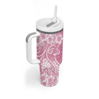 Polynesian Women's Day Tumbler With Handle Pink Hibiscus Flowers With Polynesian Pattern LT05 - Polynesian Pride