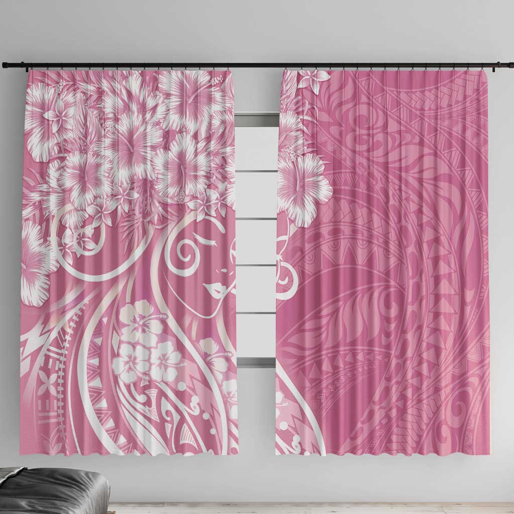 Polynesian Women's Day Window Curtain Pink Hibiscus Flowers With Polynesian Pattern LT05 With Hooks Pink - Polynesian Pride
