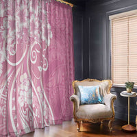Polynesian Women's Day Window Curtain Pink Hibiscus Flowers With Polynesian Pattern LT05 - Polynesian Pride