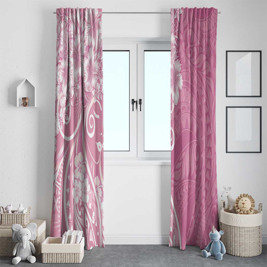 Polynesian Women's Day Window Curtain Pink Hibiscus Flowers With Polynesian Pattern LT05 - Polynesian Pride