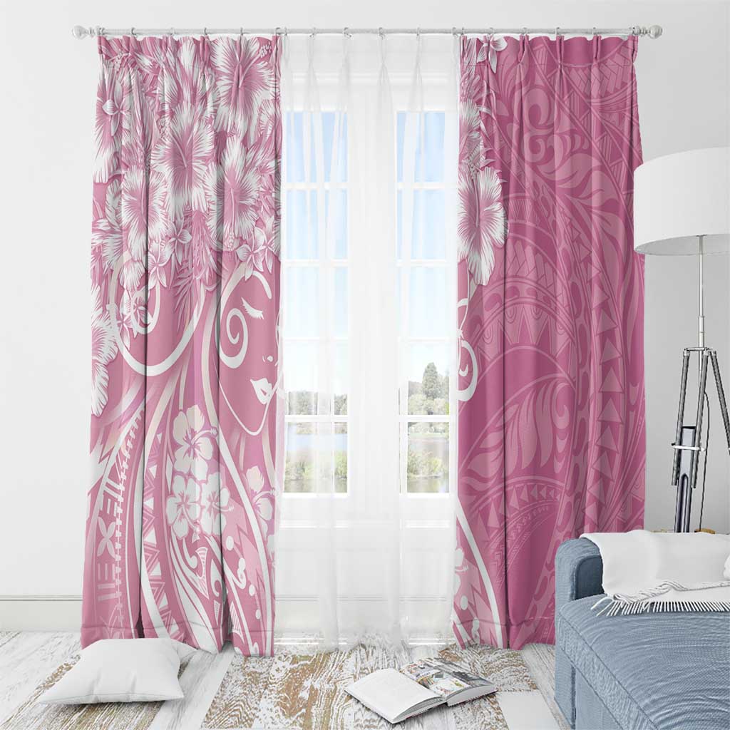 Polynesian Women's Day Window Curtain Pink Hibiscus Flowers With Polynesian Pattern LT05 - Polynesian Pride