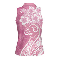 Polynesian Women's Day Women Sleeveless Polo Shirt Pink Hibiscus Flowers With Polynesian Pattern LT05 - Polynesian Pride