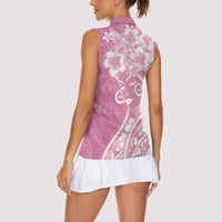 Polynesian Women's Day Women Sleeveless Polo Shirt Pink Hibiscus Flowers With Polynesian Pattern LT05 - Polynesian Pride