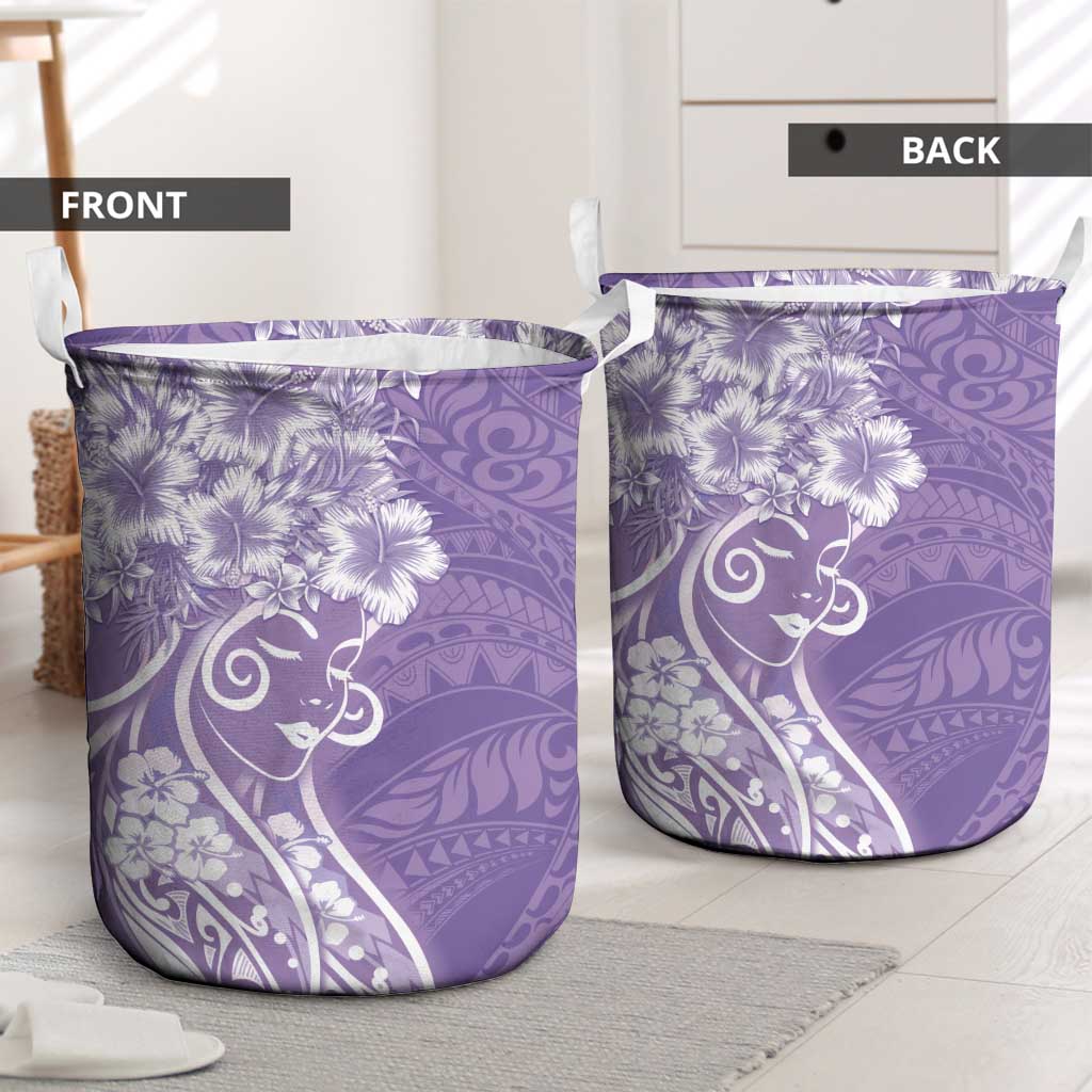 Polynesian Women's Day Laundry Basket Purple Hibiscus Flowers With Polynesian Pattern LT05 - Polynesian Pride