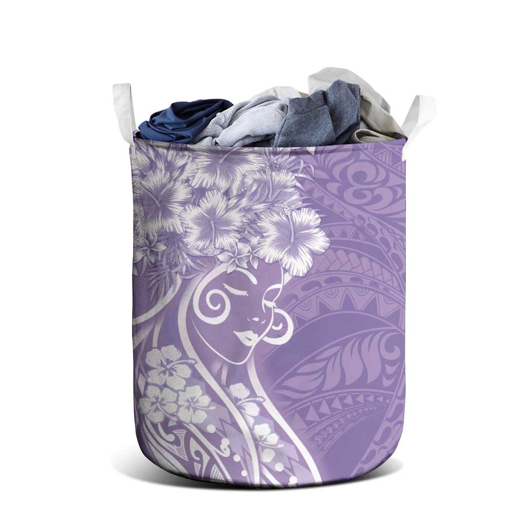 Polynesian Women's Day Laundry Basket Purple Hibiscus Flowers With Polynesian Pattern LT05 - Polynesian Pride