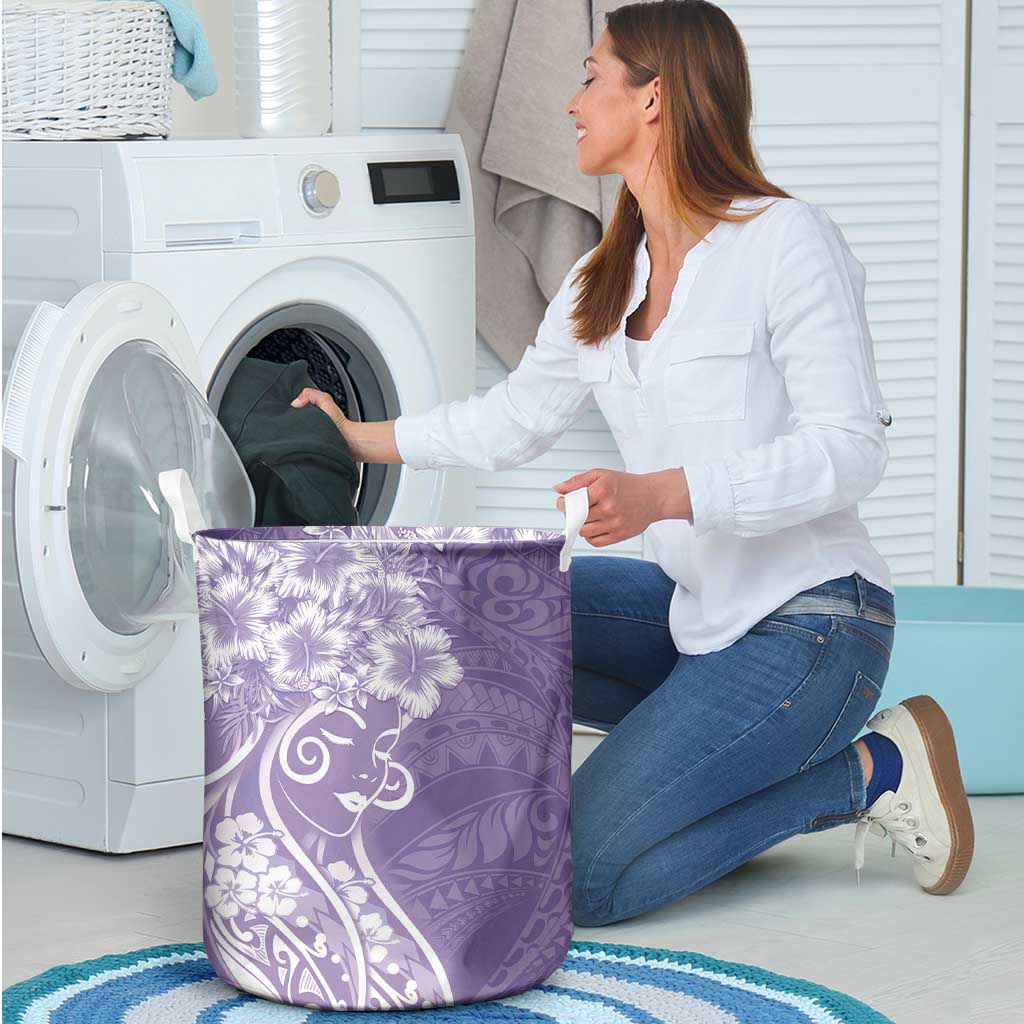 Polynesian Women's Day Laundry Basket Purple Hibiscus Flowers With Polynesian Pattern LT05 - Polynesian Pride