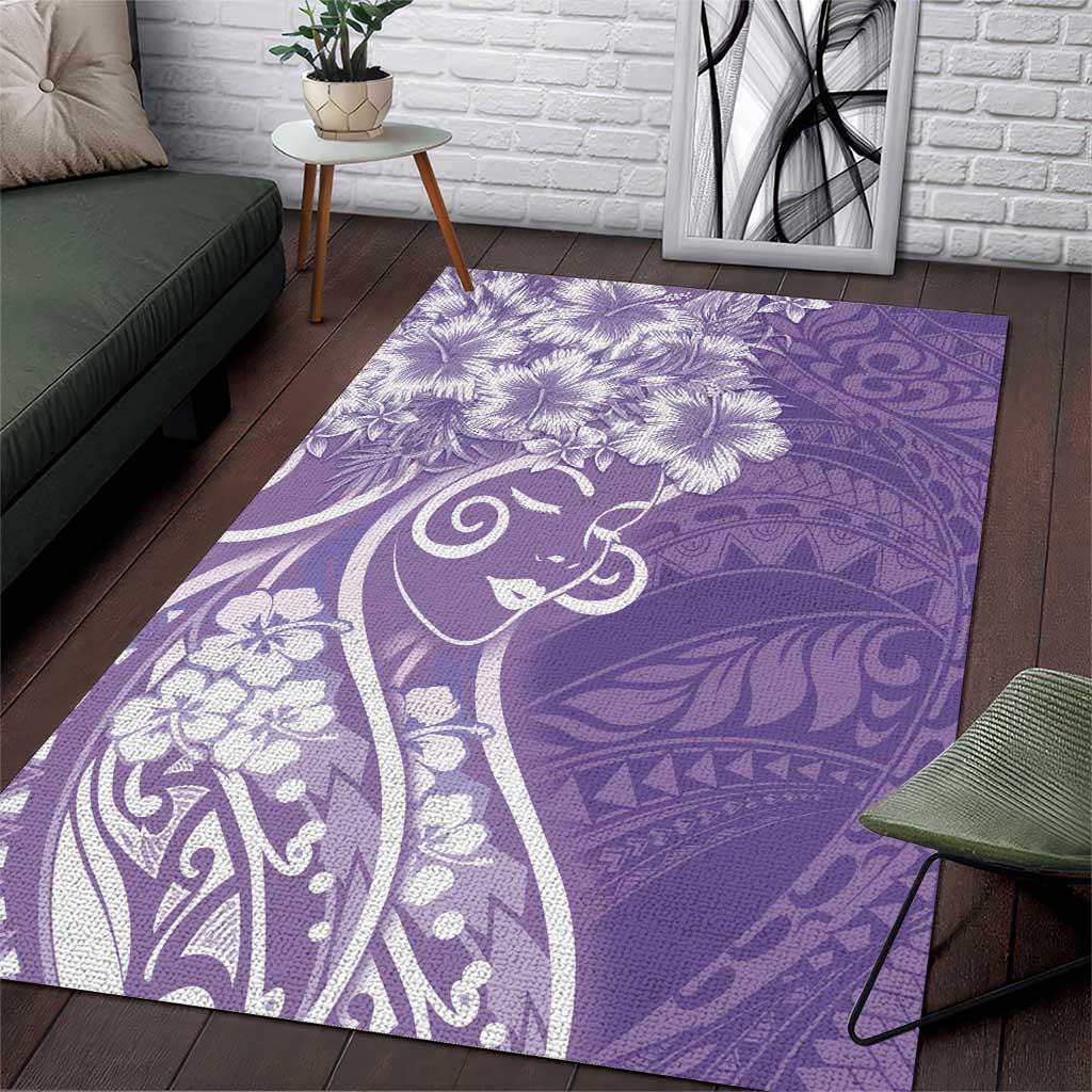 Polynesian Women's Day Area Rug Purple Hibiscus Flowers With Polynesian Pattern