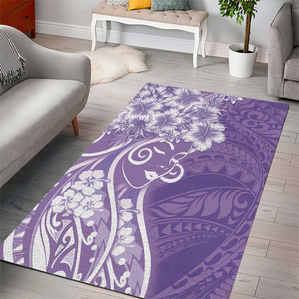 Polynesian Women's Day Area Rug Purple Hibiscus Flowers With Polynesian Pattern