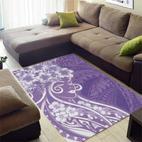 Polynesian Women's Day Area Rug Purple Hibiscus Flowers With Polynesian Pattern