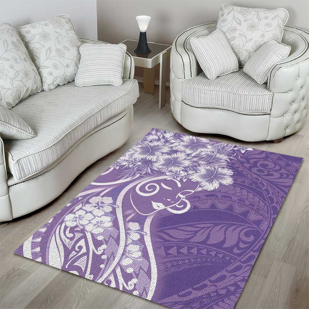 Polynesian Women's Day Area Rug Purple Hibiscus Flowers With Polynesian Pattern