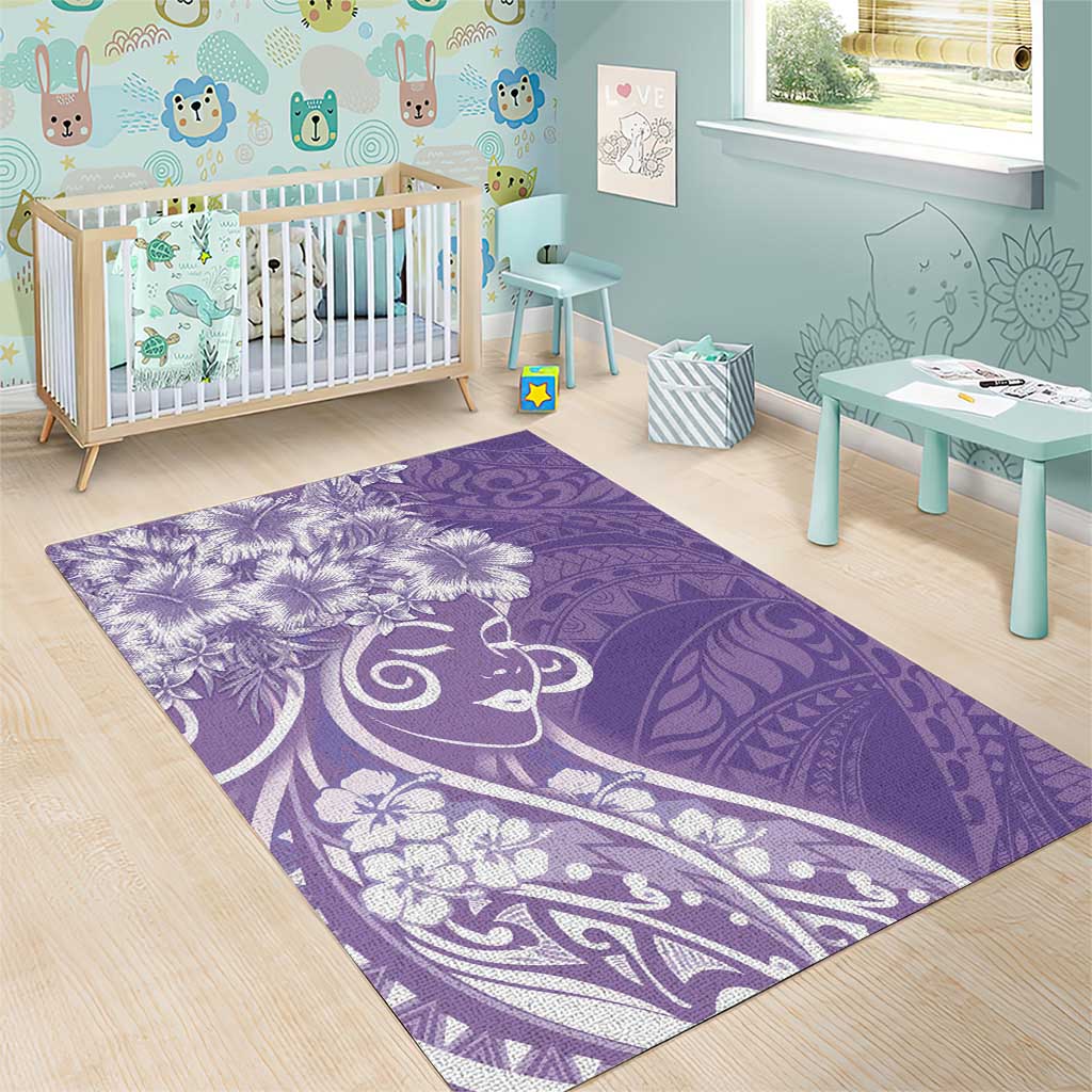 Polynesian Women's Day Area Rug Purple Hibiscus Flowers With Polynesian Pattern