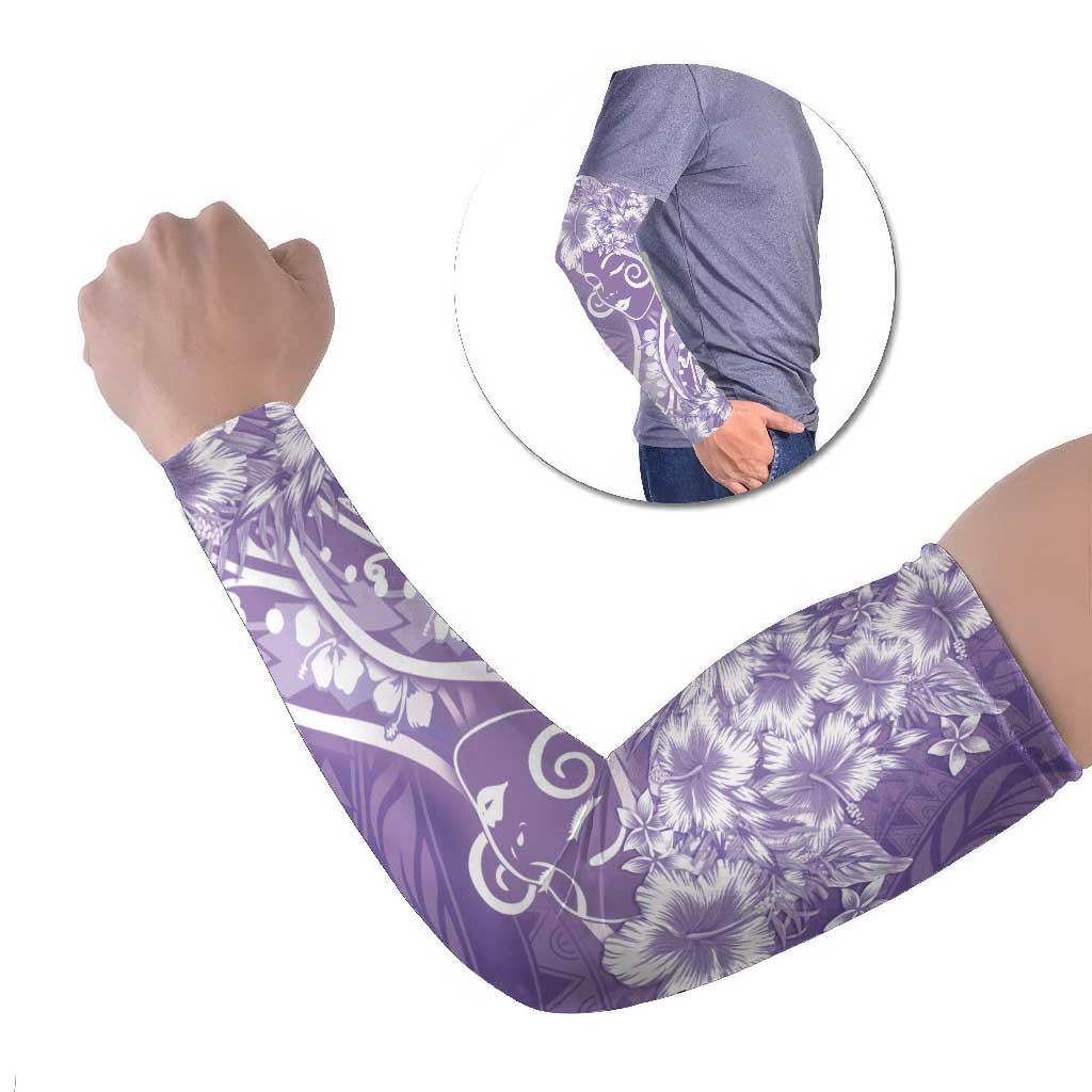 Polynesian Women's Day Arm Sleeves Purple Hibiscus Flowers With Polynesian Pattern LT05 Set of 2 Purple - Polynesian Pride