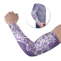 Polynesian Women's Day Arm Sleeves Purple Hibiscus Flowers With Polynesian Pattern LT05 Set of 2 Purple - Polynesian Pride