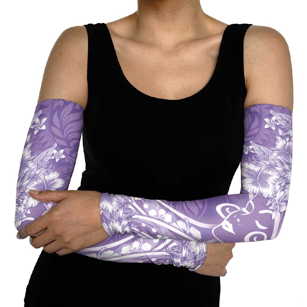 Polynesian Women's Day Arm Sleeves Purple Hibiscus Flowers With Polynesian Pattern LT05 - Polynesian Pride